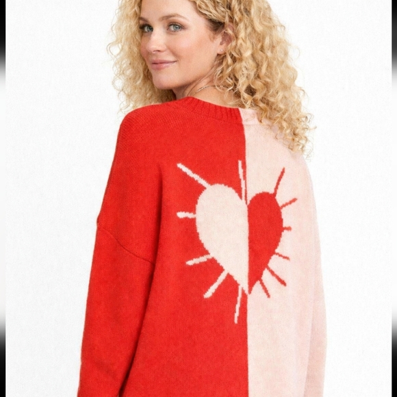 Kerri Rosenthal Sweaters - Kerri Rosenthal Sweater M Cotton Red Pink Colorblock Radiant Heart V-Neck NEW